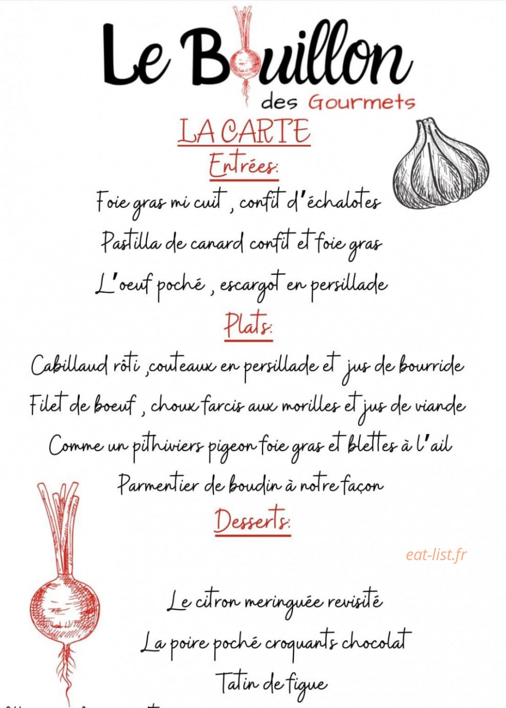 Le Bouillon Des Gourmets — carte page 1