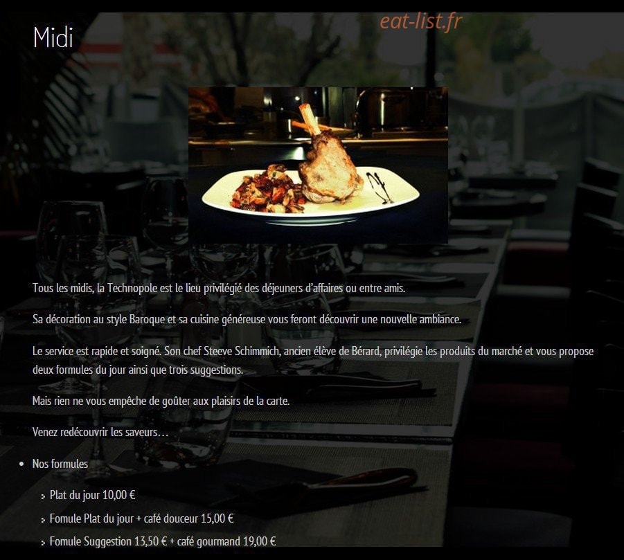 Brasserie Technopole — carte page 1