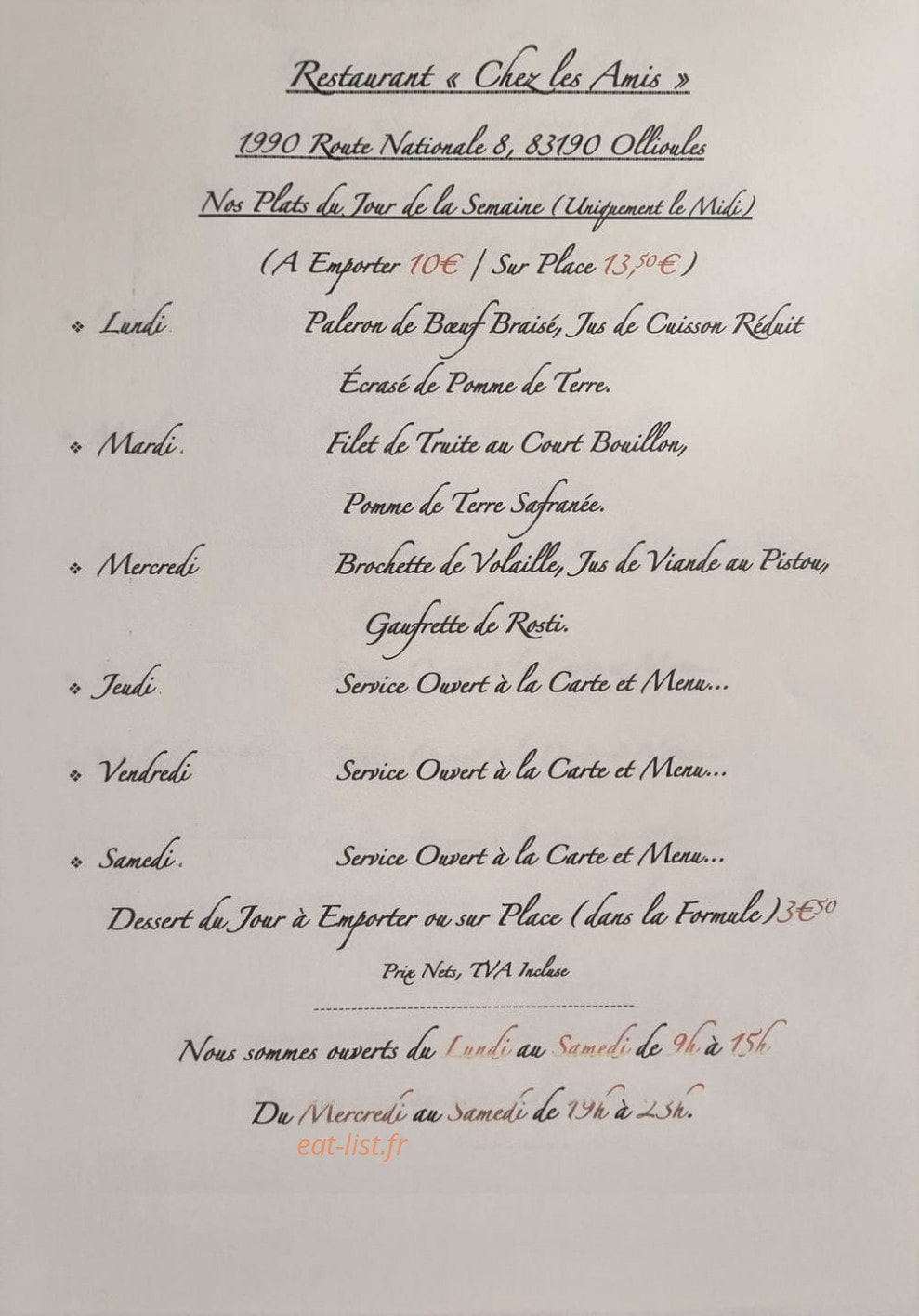 Chez Les Amis — carte page 1