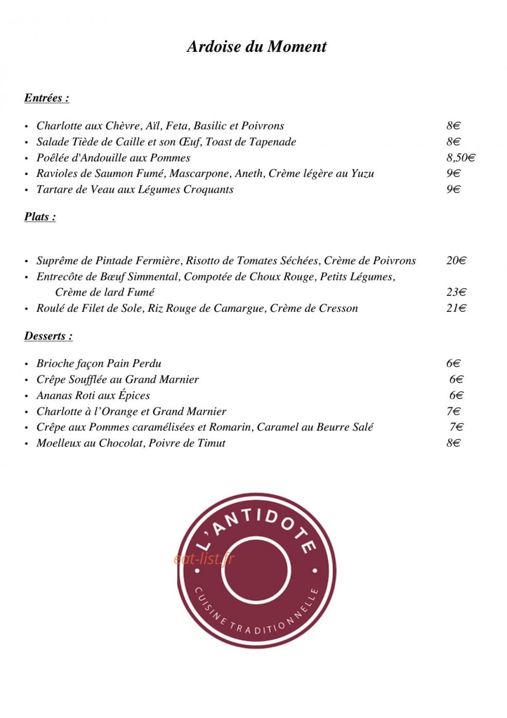 L'Antidote — carte page 1