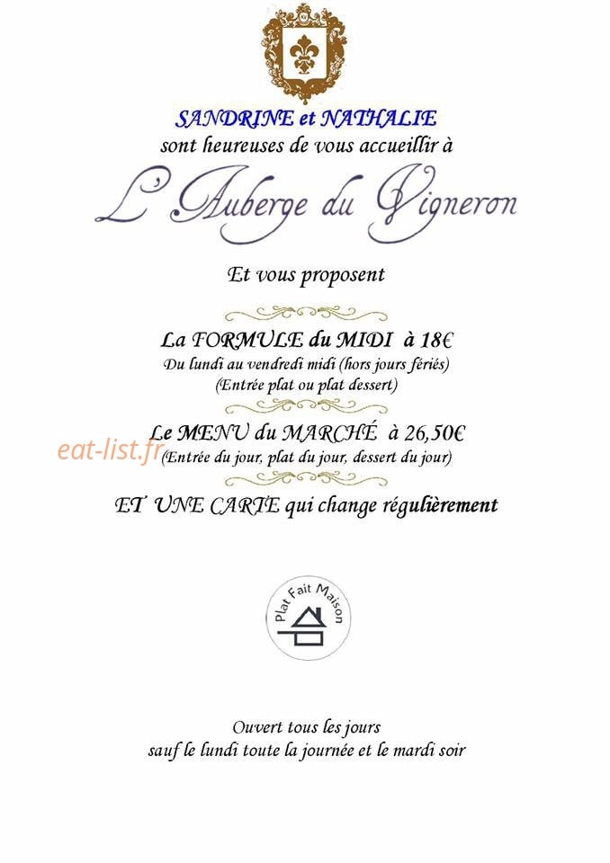 L'auberge du vigneron — carte page 1