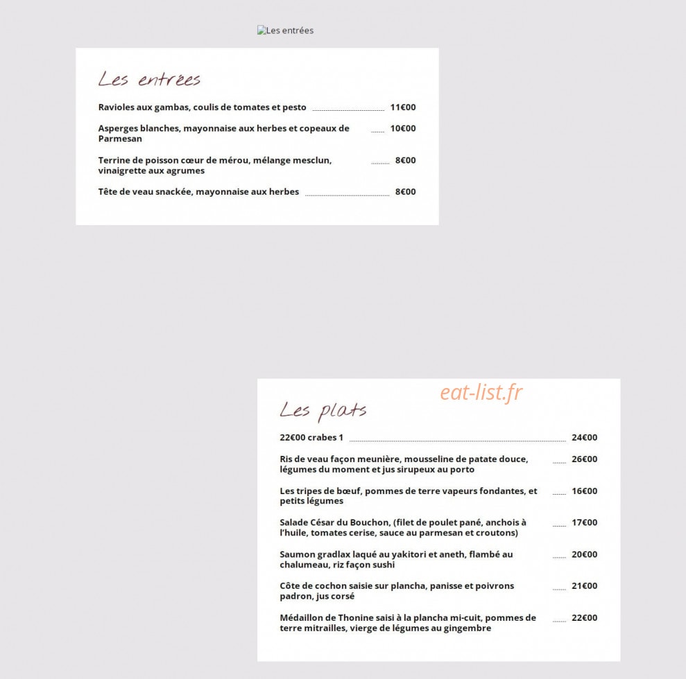 Le Bouchon — carte page 1