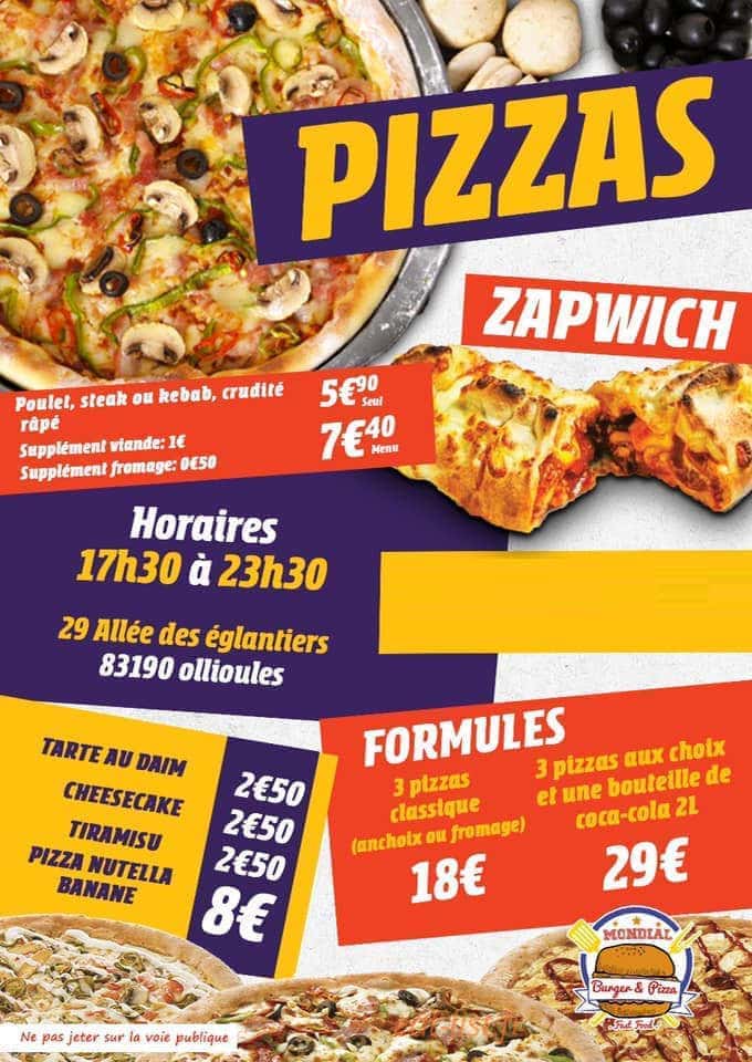 Mondial Burger&Pizza — carte page 1