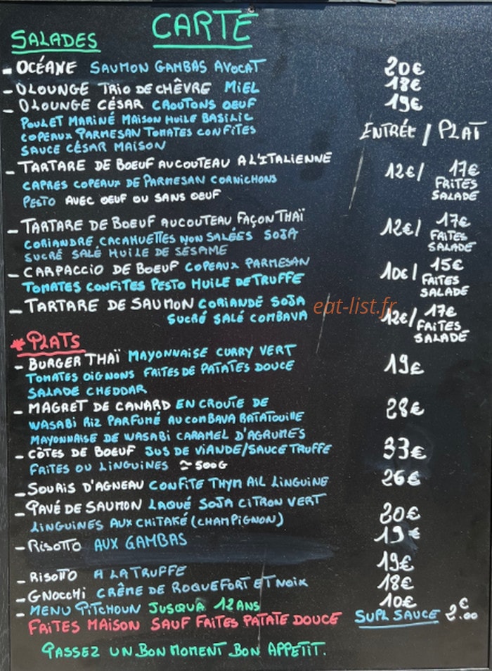 O Lounge — carte page 1