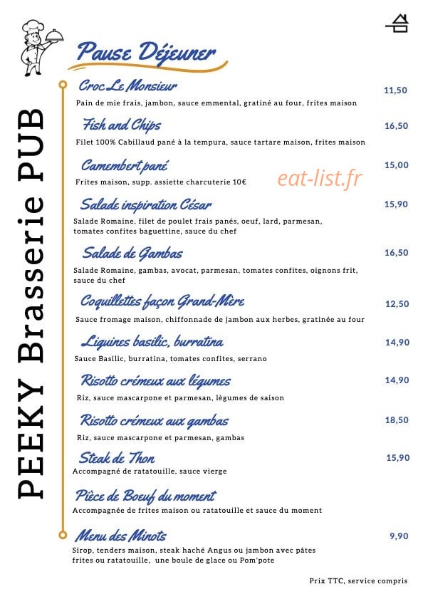 Peeky brasserie — carte page 1