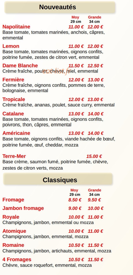 Pizza capri — carte page 2