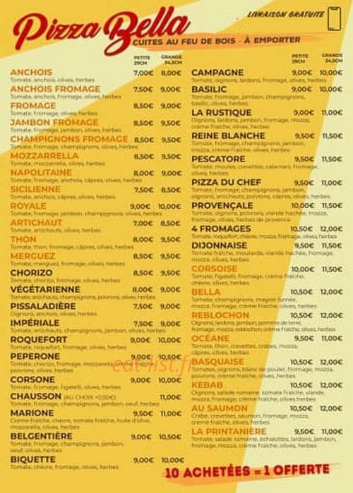 Pizza Bella — carte page 2