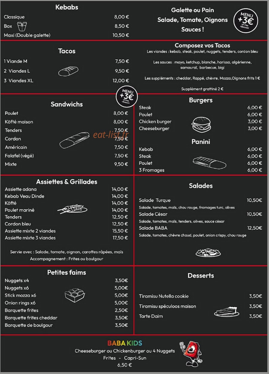 Baba Grill — carte page 1