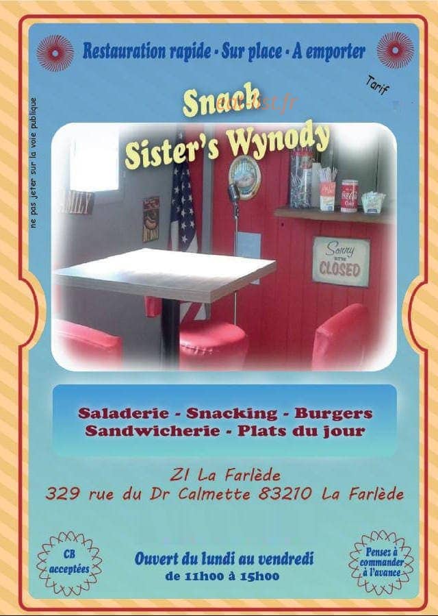 Snack Sister's Wynody — carte page 1