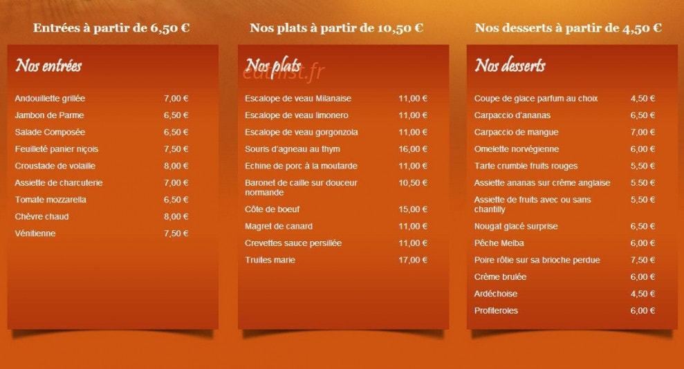 Chez Fredo — carte page 1