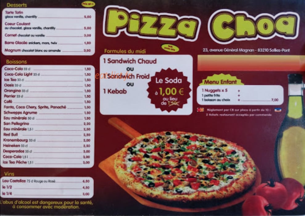 Pizza Choa — carte page 2