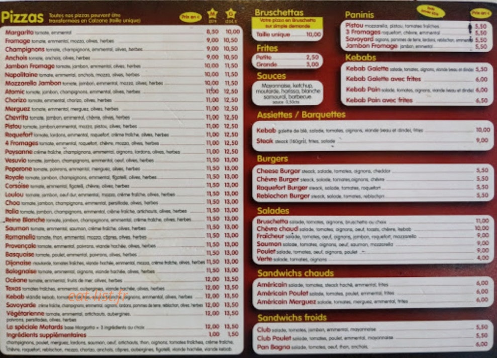 Pizza Choa — carte page 1