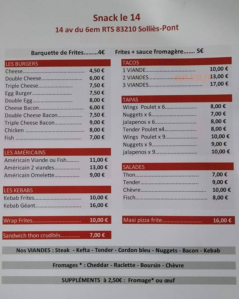Snack le 14 — carte page 1