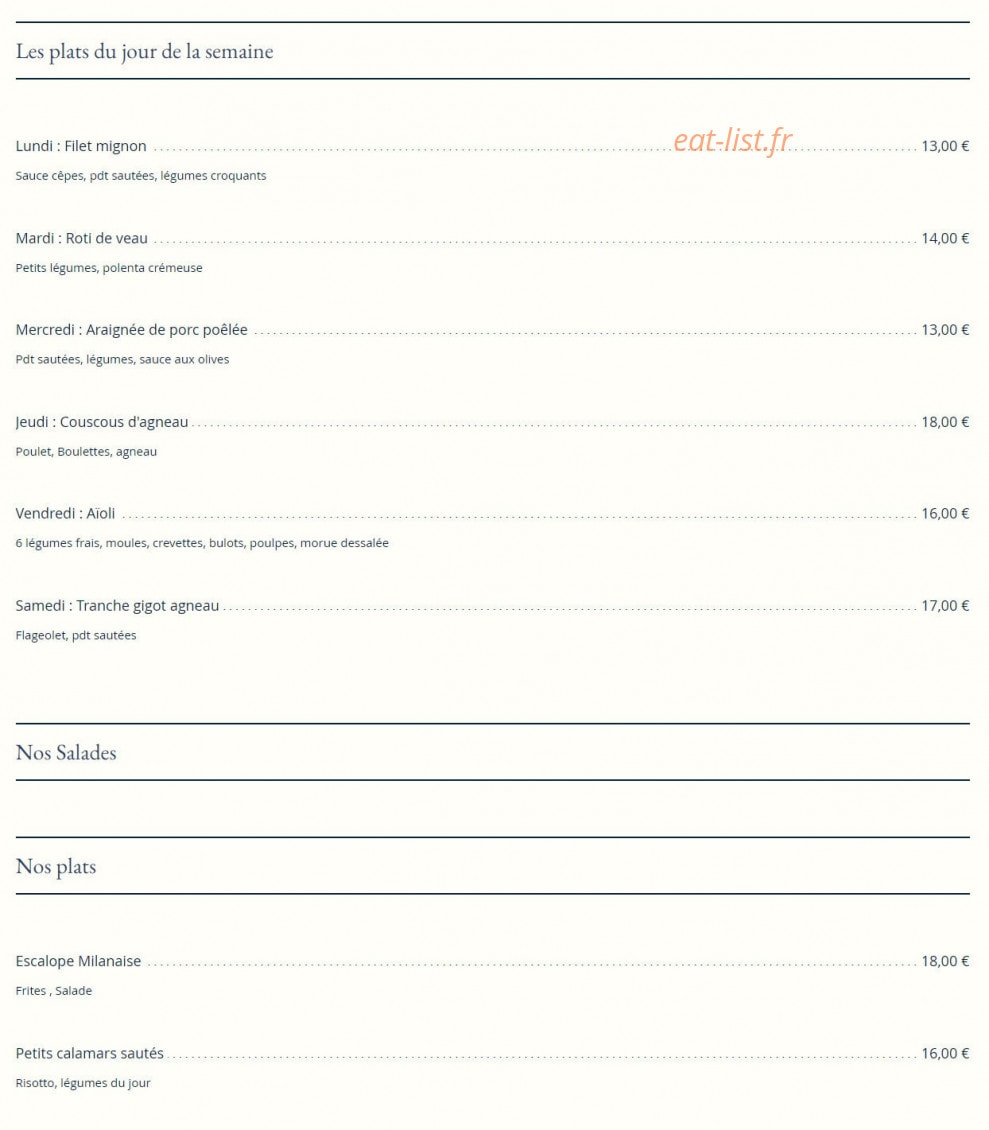 Bistrot de la venue — carte page 1