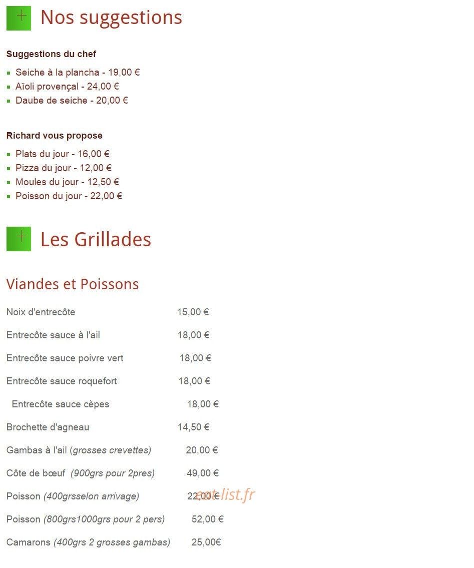 Chez Richard — carte page 1