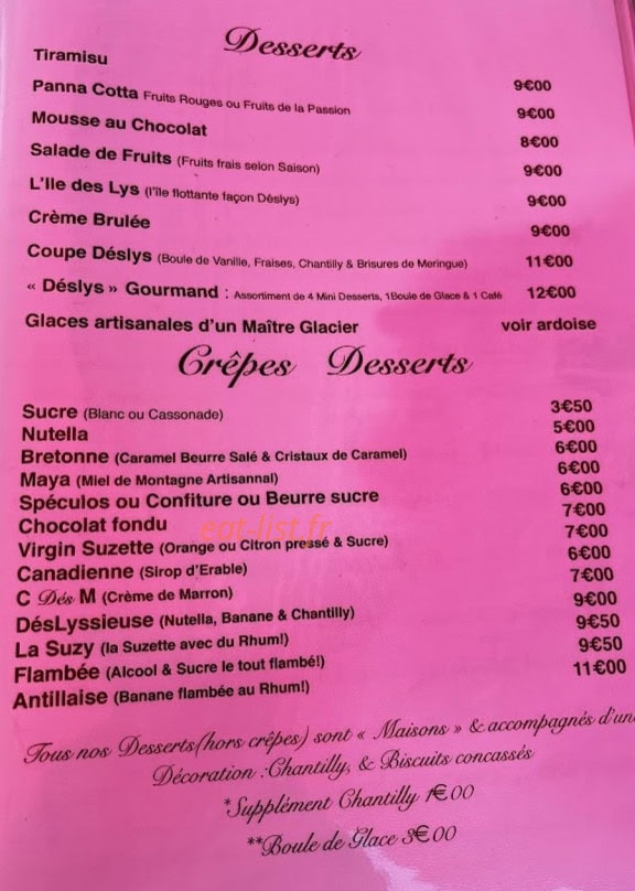 Crêpes dés Lys — carte page 1