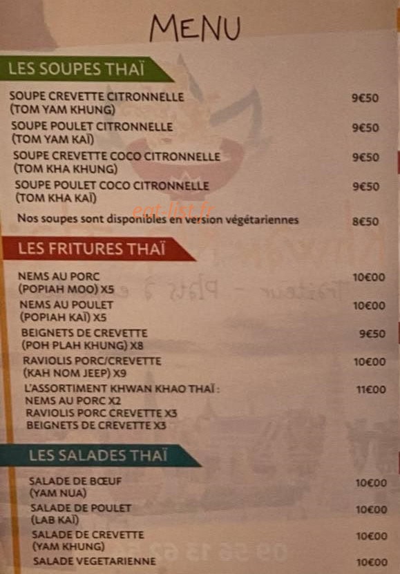 Khwan Khao Thaï — carte page 1
