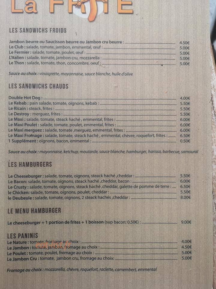 La Frite — carte page 1
