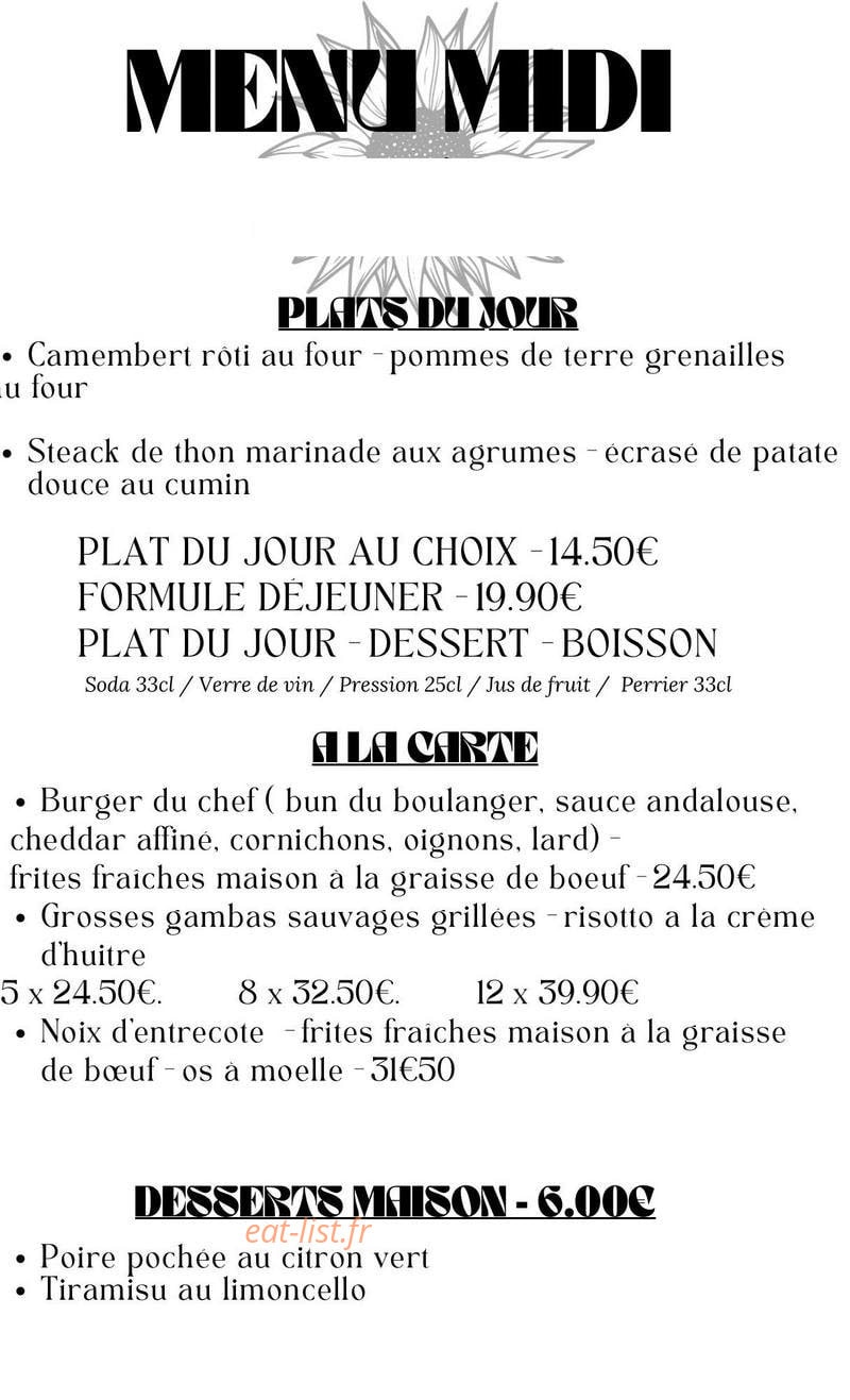 Carte et menu de Le Dionysos à Bormes les Mimosas — Menu midi