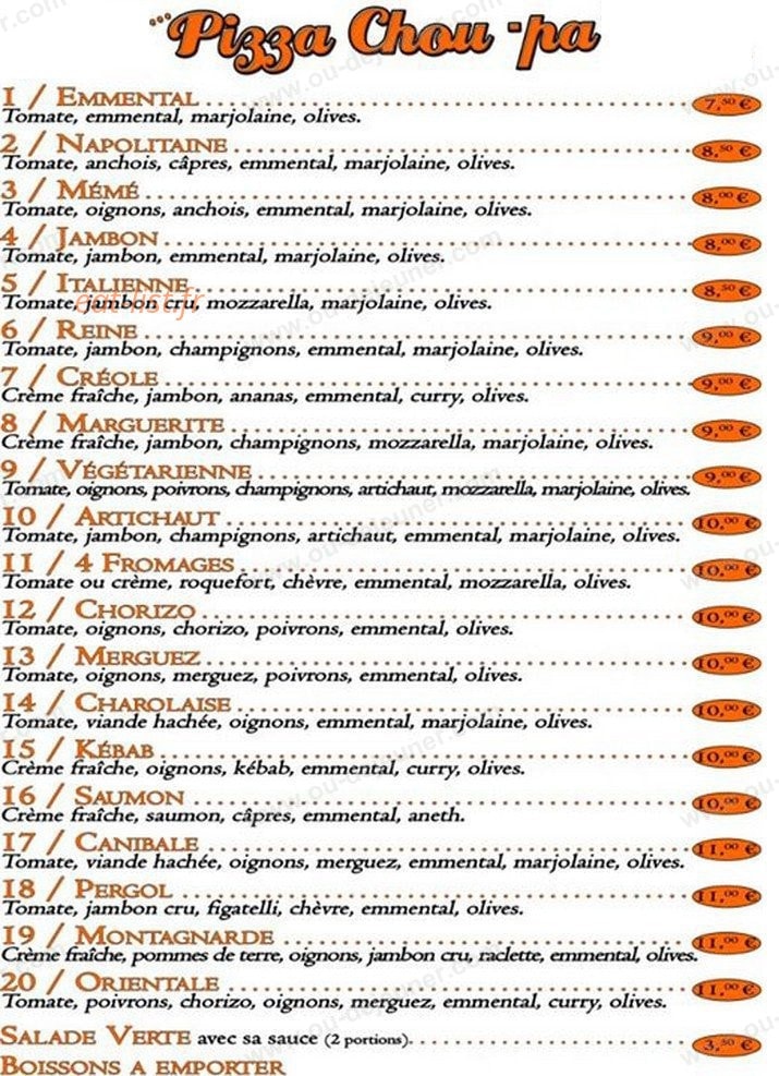 Pizza Chou Pa — carte page 1