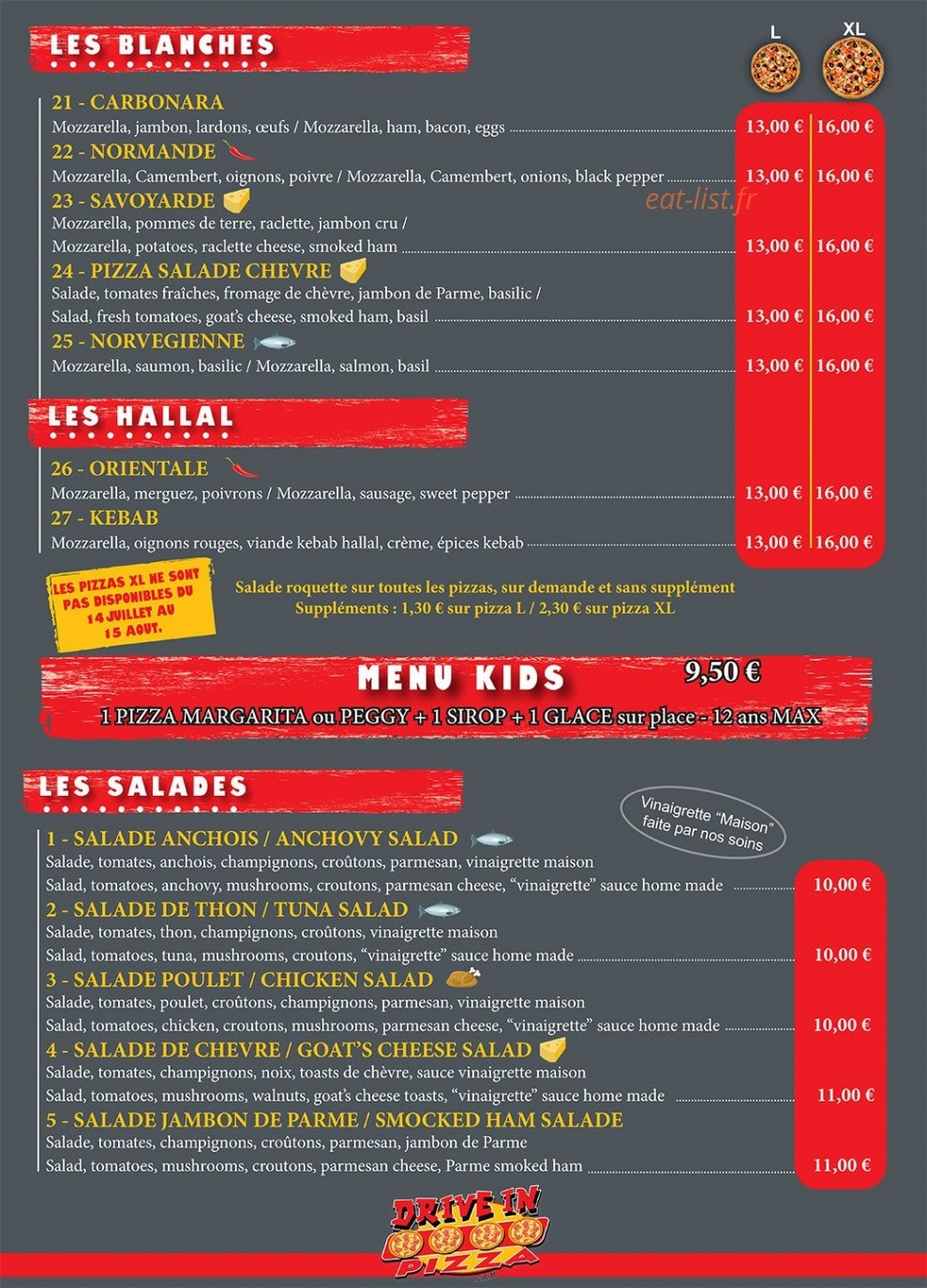 Drive in Pizza — carte page 2