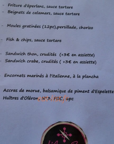L'Amer bar — carte page 1