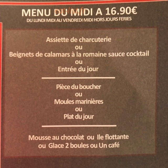 Carte et menu de La Côte à L'Os à Cavalaire sur Mer — Menu du midi
