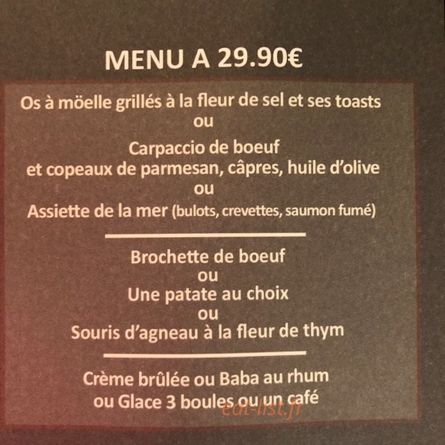 Carte et menu de La Côte à L'Os à Cavalaire sur Mer — Menu à 29.9€