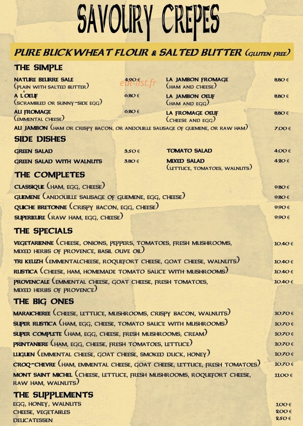 La Petite Creperie — carte page 1