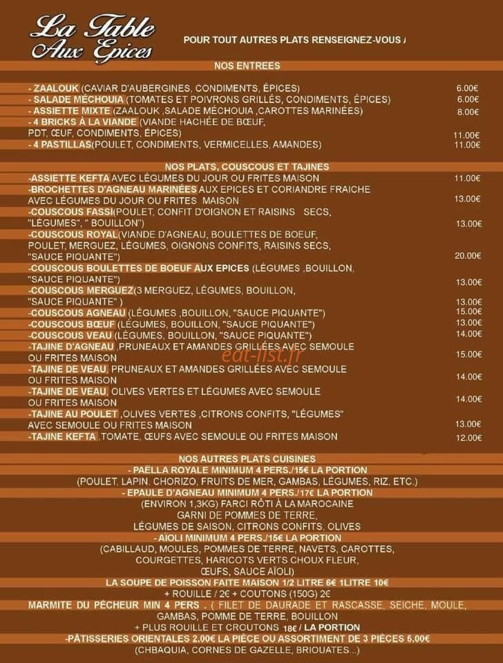 La Table Aux Epices — carte page 2