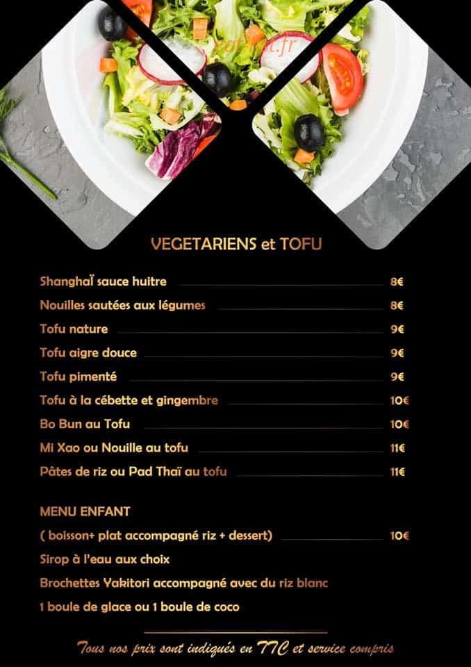 Carte et menu de Le Cygne d’Asie à Cavalaire sur Mer — végétarien et tofu