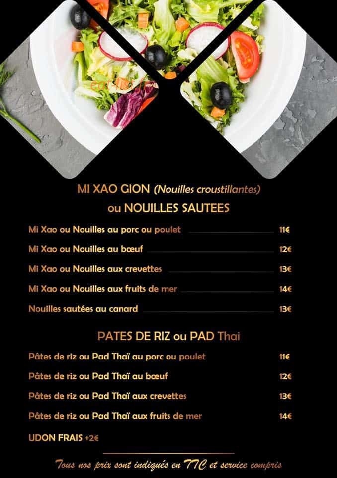 Carte et menu de Le Cygne d’Asie à Cavalaire sur Mer — nouilles sautées et pates du riz