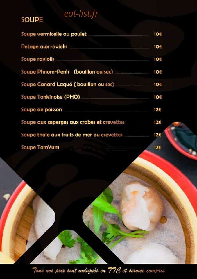 Carte et menu de Le Cygne d’Asie à Cavalaire sur Mer — soupes