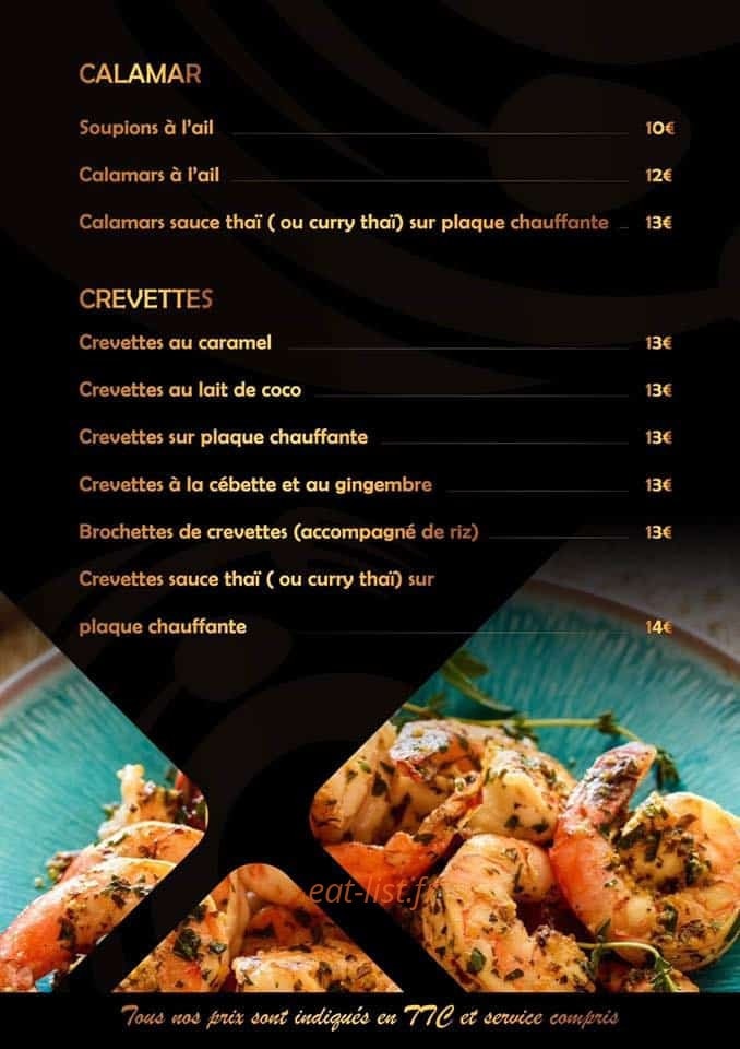Carte et menu de Le Cygne d’Asie à Cavalaire sur Mer — calamar et crevettes
