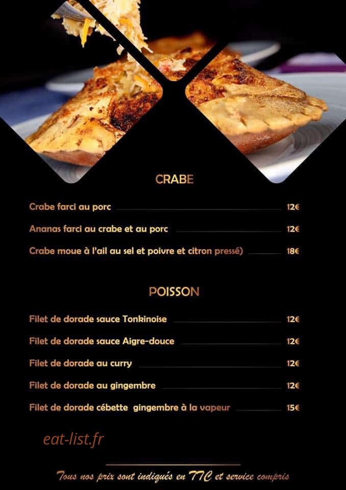 Carte et menu de Le Cygne d’Asie à Cavalaire sur Mer — crabe et poisson