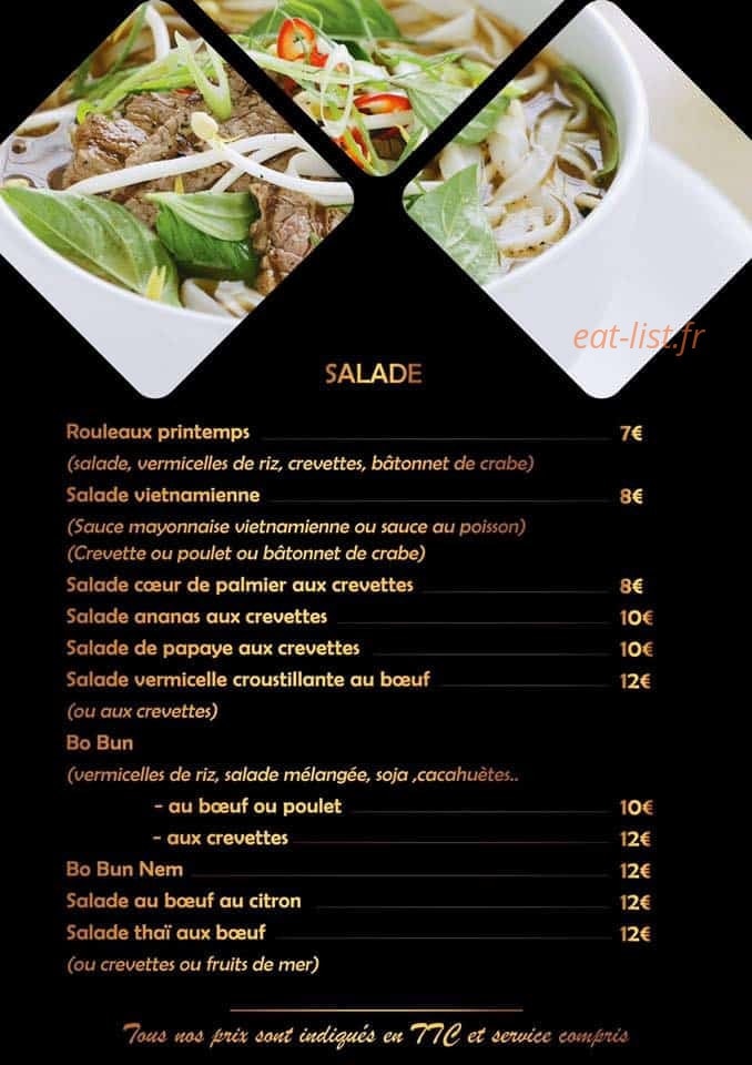 Carte et menu de Le Cygne d’Asie à Cavalaire sur Mer — salades