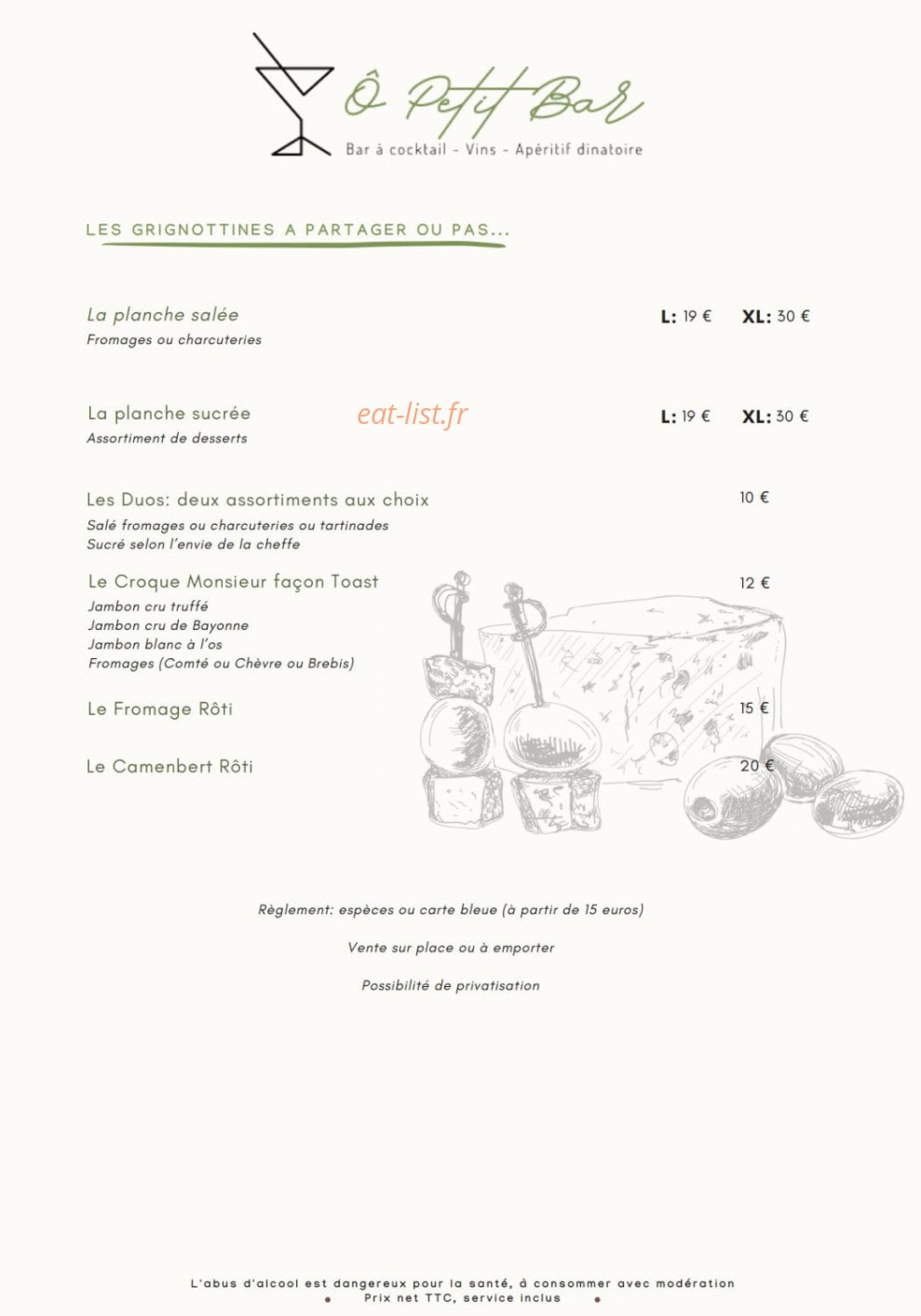 Ô Petit Bar — carte page 1