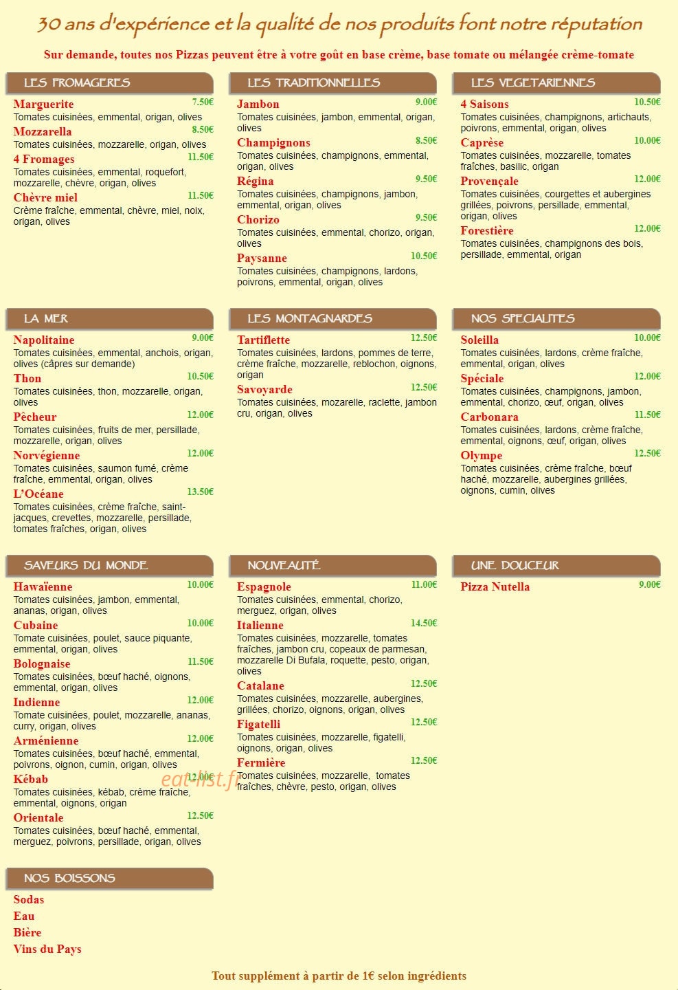 Pizza à l'Italienne — carte page 1
