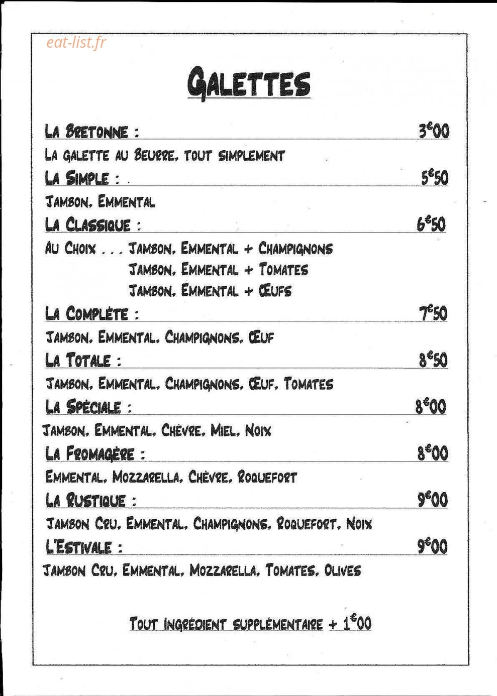 Carte et menu de Au Petit Gourmand à La Londe les Maures — Galettes