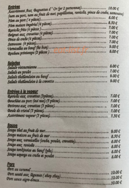 Carte et menu de Aux baguettes d'or à La Londe les Maures — Les entrées, salades et soupes