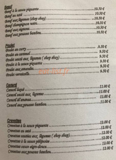 Carte et menu de Aux baguettes d'or à La Londe les Maures — Les plat
