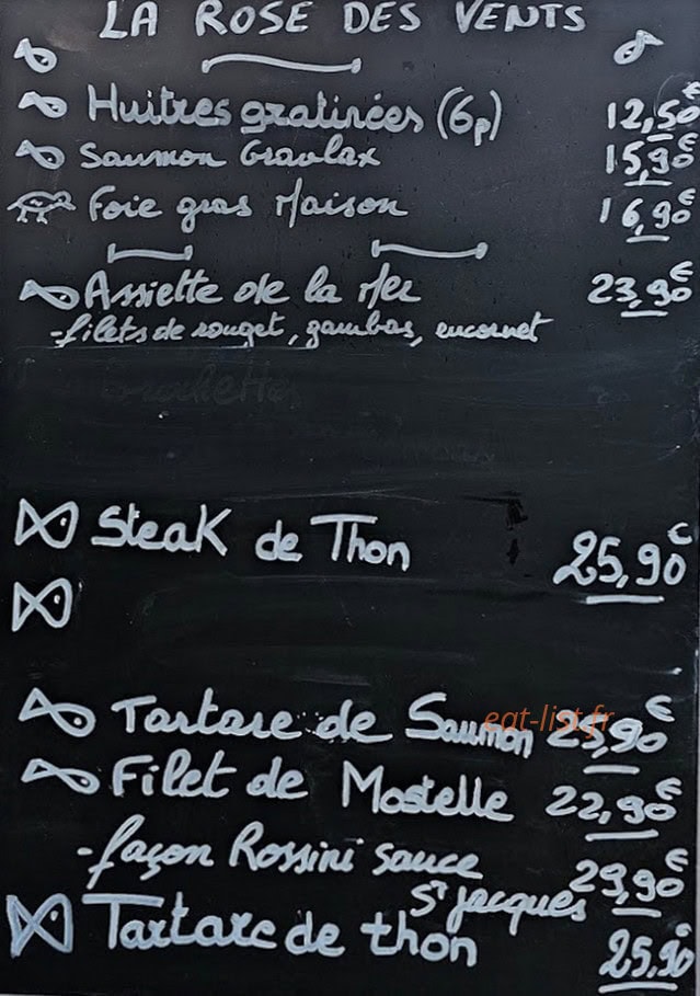 Carte et menu de La rose des vents à La Londe les Maures — Exemple de menu