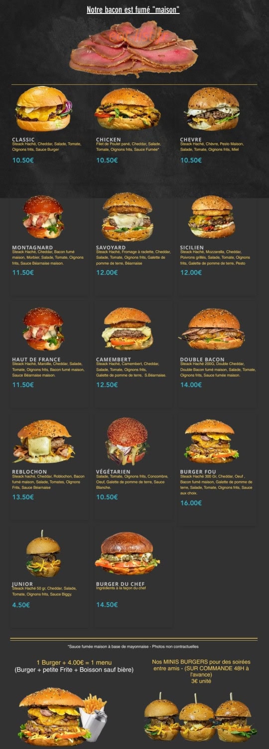 Le burger fou — carte page 1