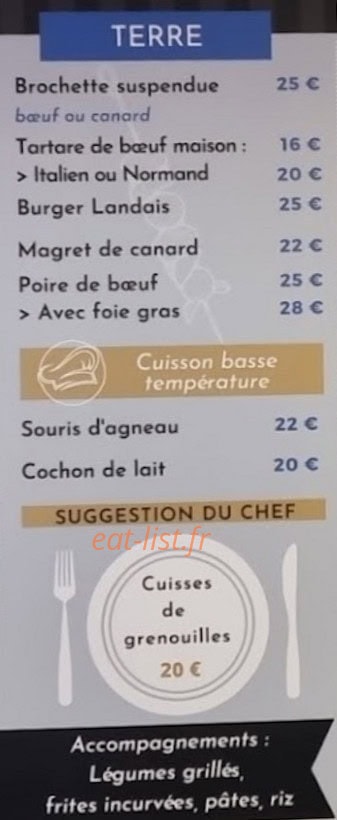 Carte et menu de Le Loup de Mer à La Londe les Maures — Terre, cuisson basse température et suggestion du chef