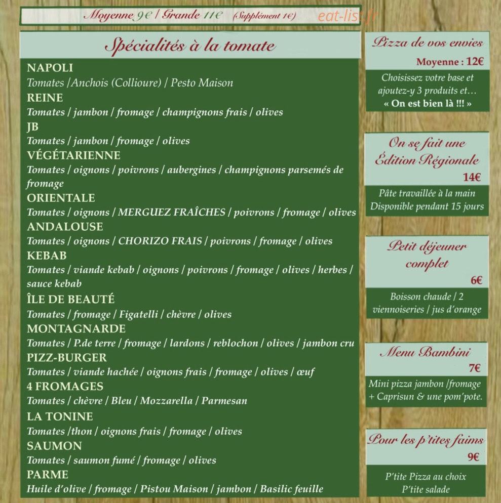 Carte et menu de Pizza Amarena à La Londe les Maures — Les pizzas spécialités à la tomate