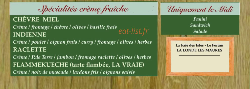 Carte et menu de Pizza Amarena à La Londe les Maures — Les pizzas spécialités à la crème fraiche