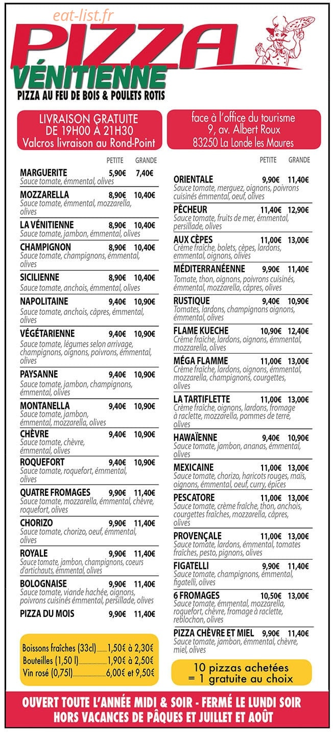 Pizza Vénitienne — carte page 1