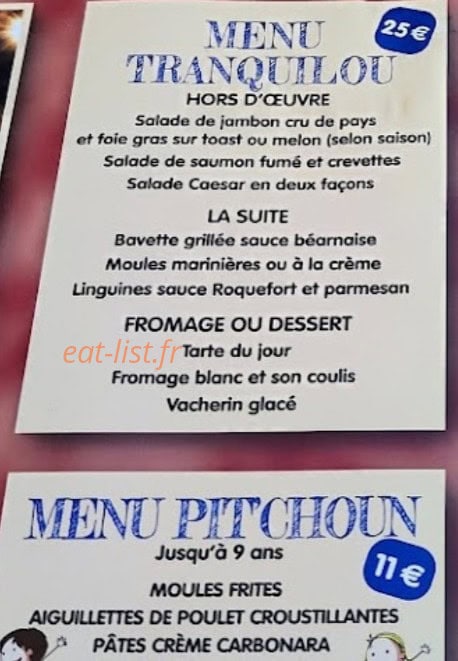 Carte et menu de Poivr'Sel à La Londe les Maures — Menu tranquilou et menu pitchoun