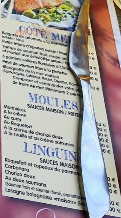 Carte et menu de Poivr'Sel à La Londe les Maures — Côté mer, moules et linguin