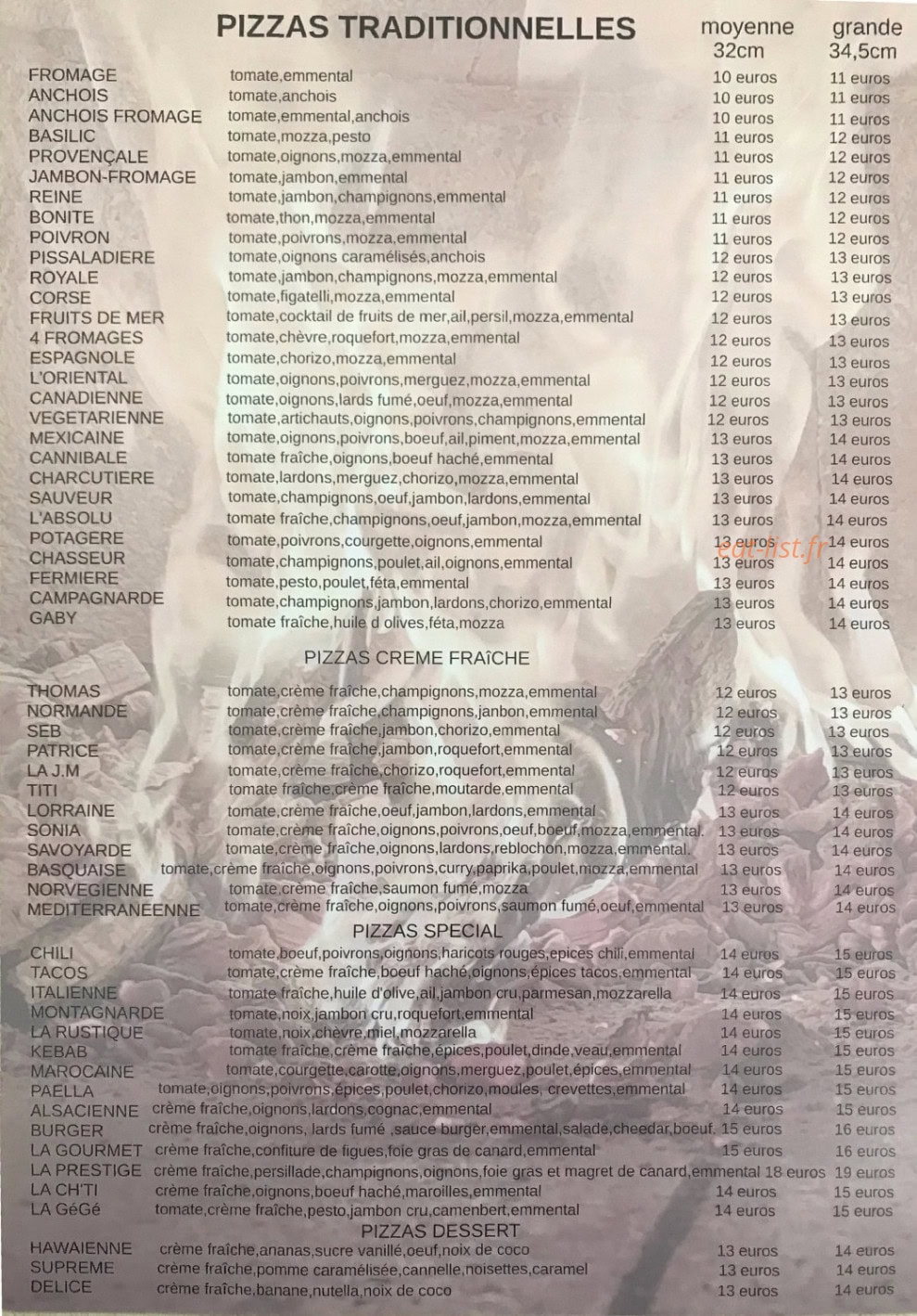 Absolu Pizza — carte page 2